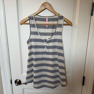 EIGHT SIXTY Scoop Neck Henley Tank Top • Gray & Cream Striped • S